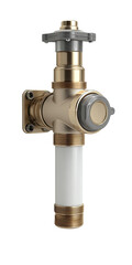 Brass and white industrial valve assembly