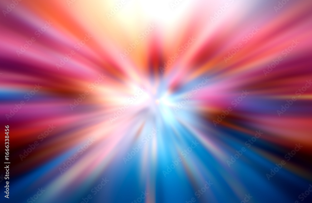 Poster vibrant light rays burst outwards in a dynamic abstract pattern, showcasing a colorful blend of red,