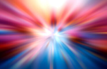 Vibrant light rays burst outwards in a dynamic abstract pattern, showcasing a colorful blend of red, blue, and pink hues.