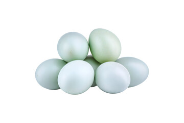 Fresh duck eggs on display for culinary use and product advertising
