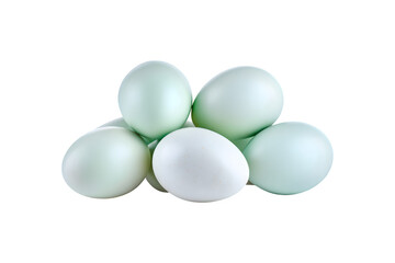 Fresh duck eggs on display for culinary use and product advertising
