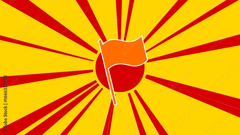 Poster flag symbol on the background of animation from moving rays of the sun. large orange symbol increase