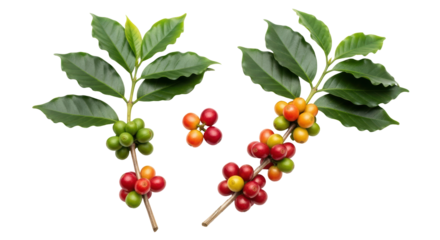 Isolated Coffee Plant with Coffee Beans on White Background