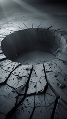 Cracked Earth Surface with a Deep Circular Crater Under Dramatic Lighting ground