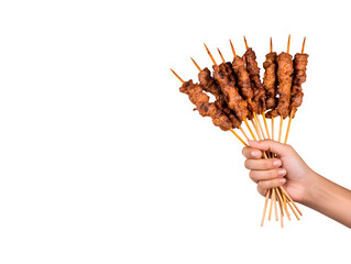 Grilled meat skewers showcasing perfectly cooked food in a product advertising context
