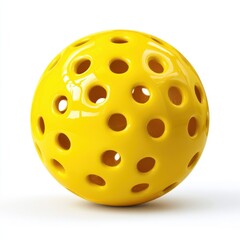 Pickleball Ball 3D Rendering with Yellow and White Isolated Background