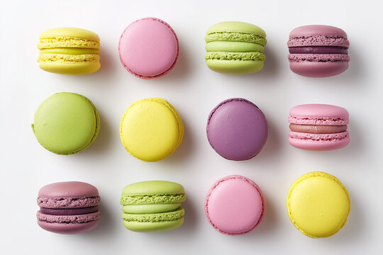 French macarons on a white background
