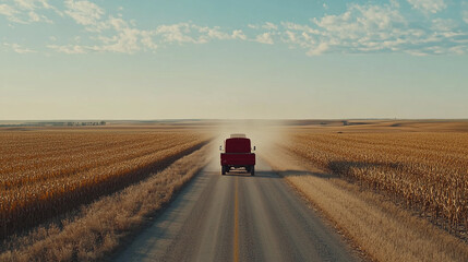 Naklejka premium A Truck Journey on Rural Roads in the Heartland