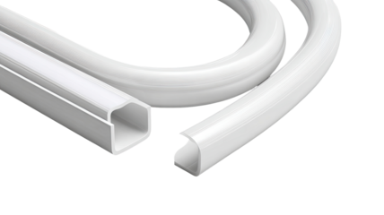 White, curved, plastic lighting channel with a rectangular section.  Part of a system