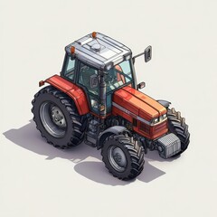 Obraz premium Tractor Isometric. Universal and Isolated Profile View of Farm Machinery for Aerial Perspective