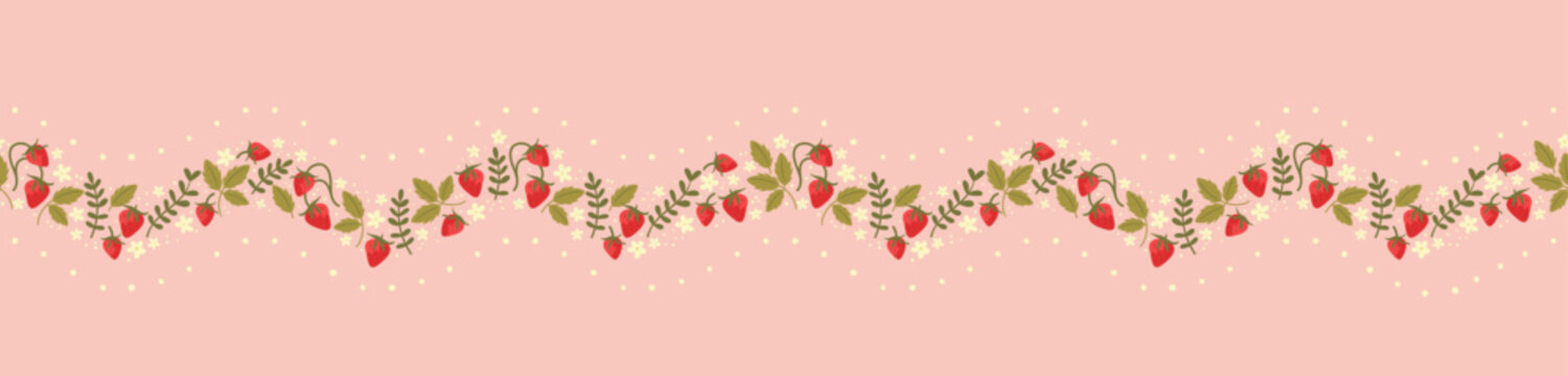 Cute hand drawn strawberry seamless pattern, lovely floral background, great for textiles, banners, wallpapers, wrapping - vector design