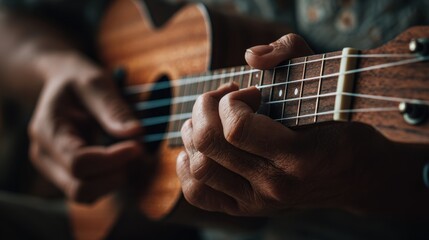 Obraz premium Ukulele Player. Acoustic Ukulele Performance with Beautiful Background