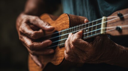Ukulele Player. Acoustic Ukulele Performance with Beautiful Background