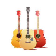 Fototapeta premium Colorful Acoustic Guitars, Musical Instruments Illustration Isolated on Black Background