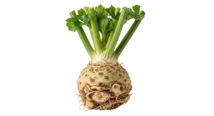 Isolated Fresh Celeriac with Green Stalks