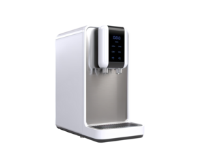 Modern white water dispenser with touch controls and digital display