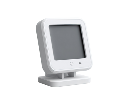 White square digital display device on a stand - Powered by Adobe