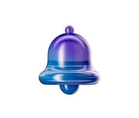 3D Bell icon in blue and purple tones, symbolizing notifications, alerts or reminders. 3d illustration