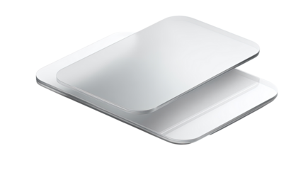 Two overlapping, light gray rectangular panels