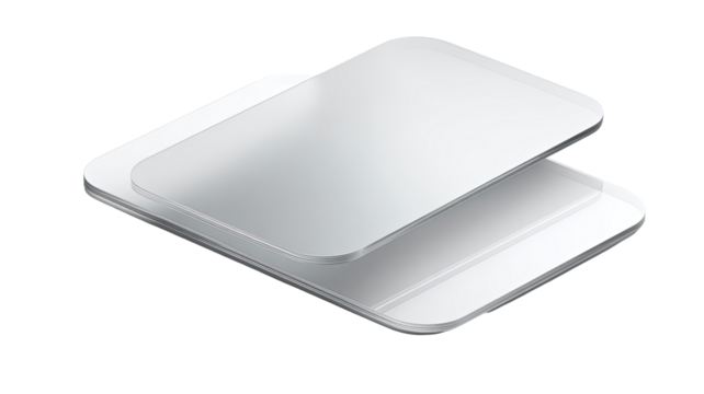 Two overlapping, light gray rectangular panels