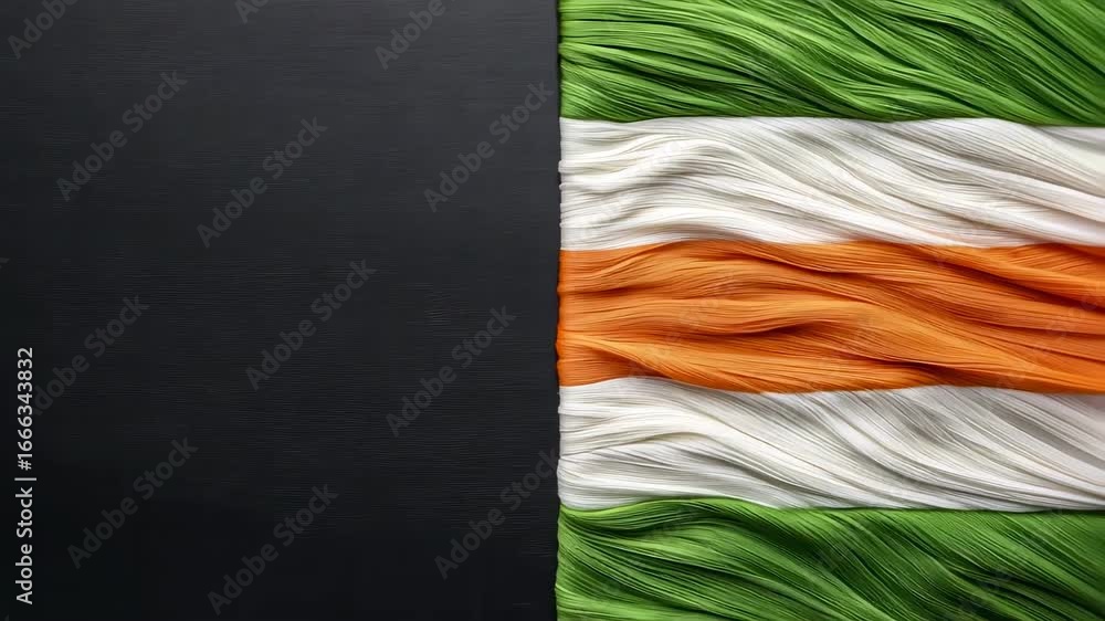 Poster textured representation of the irish flag with flowing colors and dark background