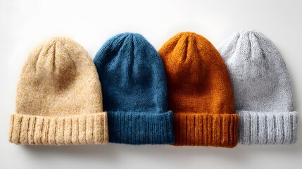 Four Knitted Wool Hats Collection for Spring Fashion Showcase