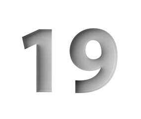 Sleek White Number 19 Nineteen With A Subtle Shadow Embossed Into Grey Background 3D Illustration