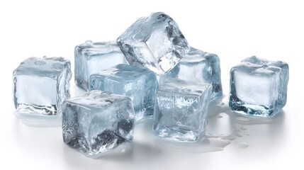 Crystal Clear Collection of Ice Cubes on White Background for Creative Designs