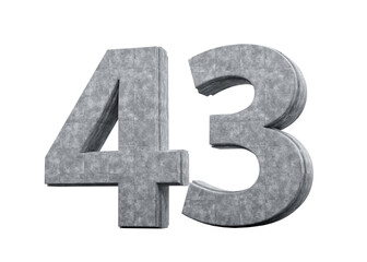 Fototapeta premium Concrete Number Forty Three 43 Digit Made Of Grey Concrete Stone White 3d Illustration