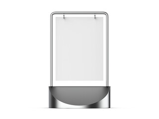 Metallic swinger pavement double sided blank white board for mock up and branding presentation, budget pavement sign. Ideal for pubs and shops. 3d illustration.