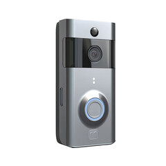 Fototapeta premium Gray wireless video doorbell, rectangular, with a camera, button, and light