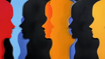 Faces in profile: vibrant silhouettes of diverse colors - Powered by Adobe