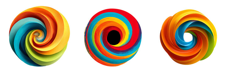 Fototapeta premium Vibrant Abstract Spirals Triptych: A Study in Color and Form