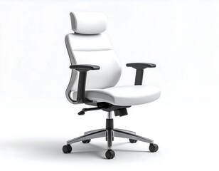 Fototapeta premium Modern White Leather Office Chair with Adjustable Backrest.