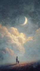 Fototapeta premium Rabbit moon art illustration.