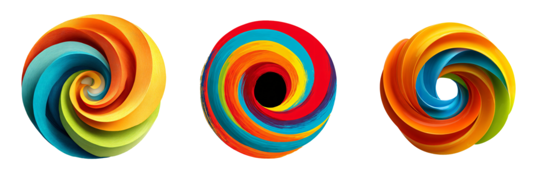 Vibrant Abstract Spirals Triptych: A Study in Color and Form