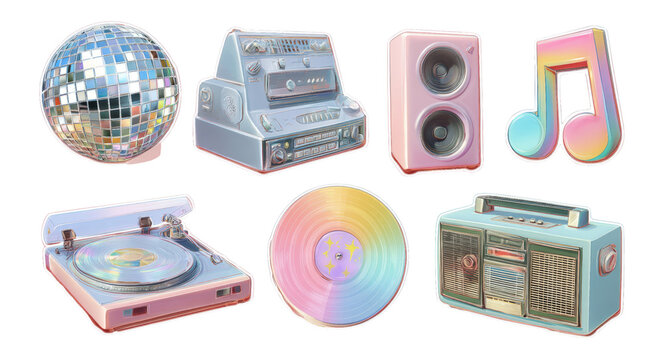 Colorful Music Icons and Elements on Transparent Background for Design