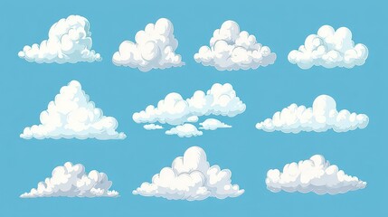 Pixel Art Cloud Set Collection Against Light Blue Sky