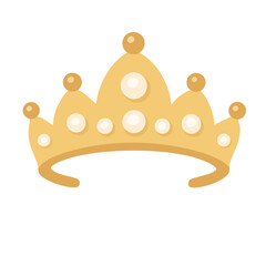 Flat vector illustration of golden wedding tiara decorated with elegant pearls, isolated accessory design. © exxxistence