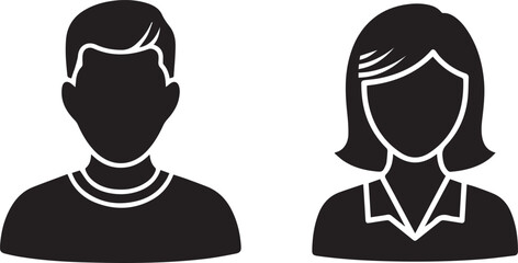 User Avatar Vector Icons – Male and Female Profile People Symbol in Flat Glyph Illustration