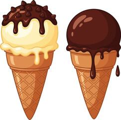 Cartoon Vanilla Chocolate Ice Cream Cones Vector

