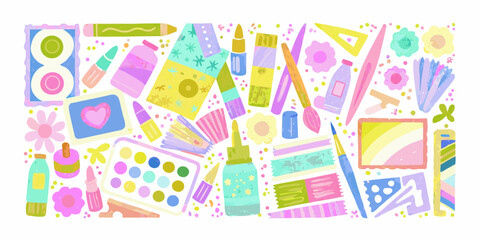 Colorful Hand Drawn Craft Supplies and Art Materials Illustration