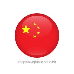 China vector flag sign. Isolated Chinese circle symbol. Glossy illustration icon for business, politics, project, sport event, travel, concept, web design, badge