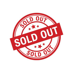 Red round stamp clearly indicating sold out with stars and diagonal bar vector