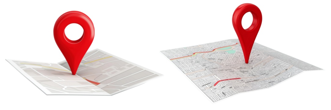 A folded city map features a location pin, suitable for concepts of travel, mapping