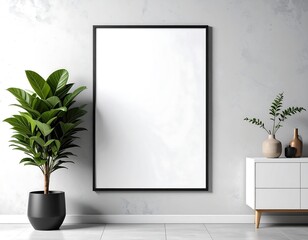 Empty Black Framed Poster Mockup in Modern Interior.