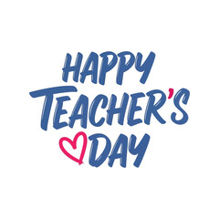 Happy teachers day handwritten blue text with heart celebration vector
