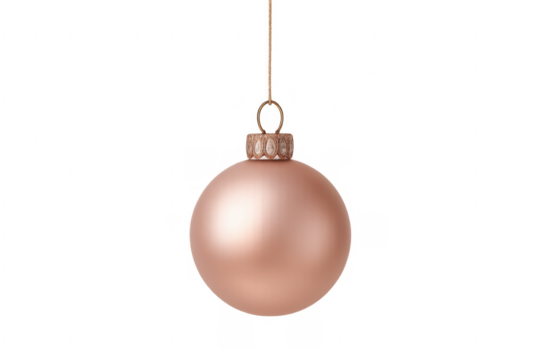 Shiny rose gold christmas ball hanging on string with transparent background - Powered by Adobe