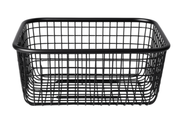 metal storage basket on transparent background, cutout