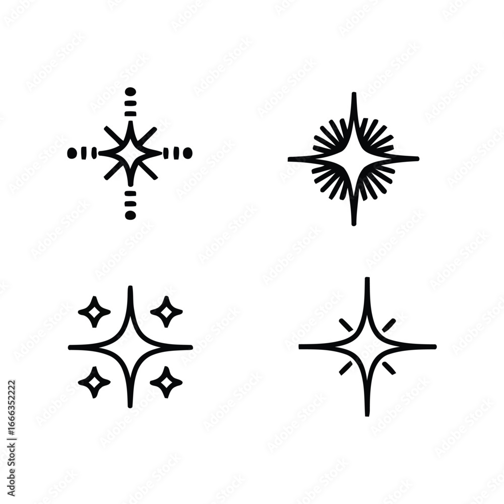 Poster sparkle starburst icon set clean minimalist design elements for creative projects vector